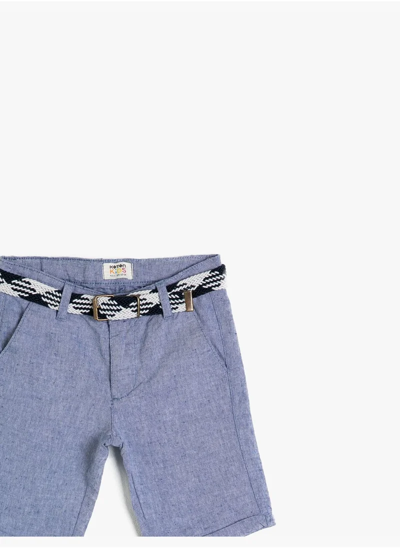 كوتون Belted Linen Blend Woven Shorts