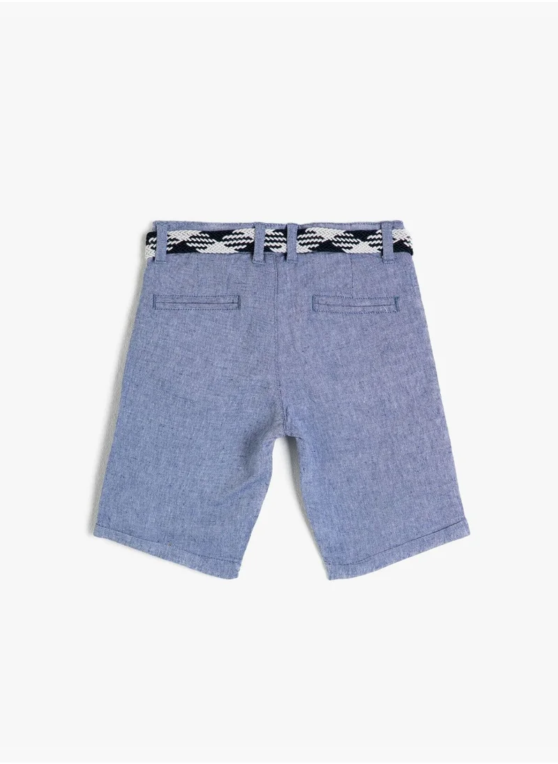 كوتون Belted Linen Blend Woven Shorts