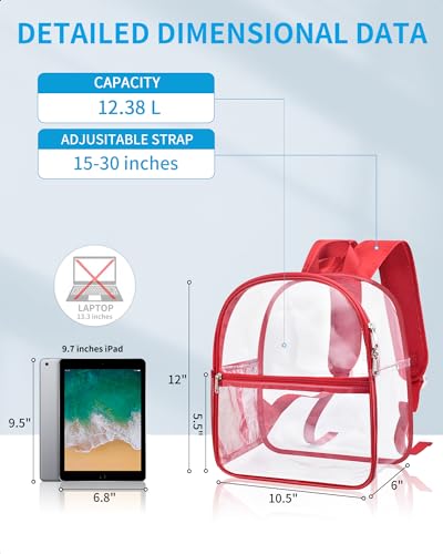 Paxiland Clear Backpack Stadium Approved 12126 with Reinforced and Wider Shoulder Straps Small Clear Bag for Schools Concerts Work Festivals and Sporting Events Red - Image 3