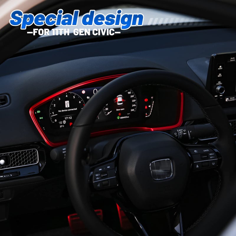 Thenice for 11th Gen Civic Dash Board Trims Instrument Panel Dashboard Cover Compatible with Honda Civic 2022 2023 2024 2025 2026 -Red - Image 2