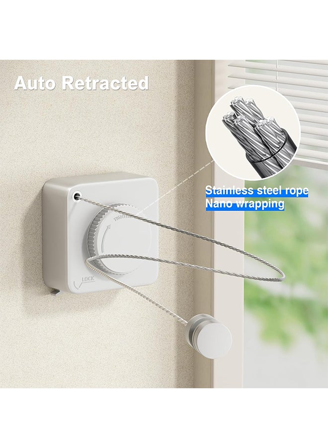 MIXDE Retractable Clothesline, Indoor/Outdoor Clothesline, Anti-Sag Retractable Laundry Line, Stainless Steel Wall Mounted, No Hole Punching, for Home/Hotel (White, 4.8m) - Image 4