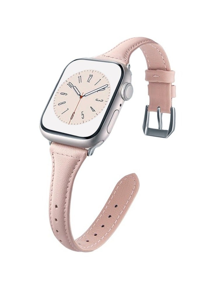 Slim Genuine Leather Band Compatible with Apple Watch Women, 38mm/40mm/41mm/42mm(series 10) Display Compatible with iWatch Series 10/9/8/7/6/5/4/3/SE/SE2/Ultra, Adjustable wrist size (Pink) - Image 1