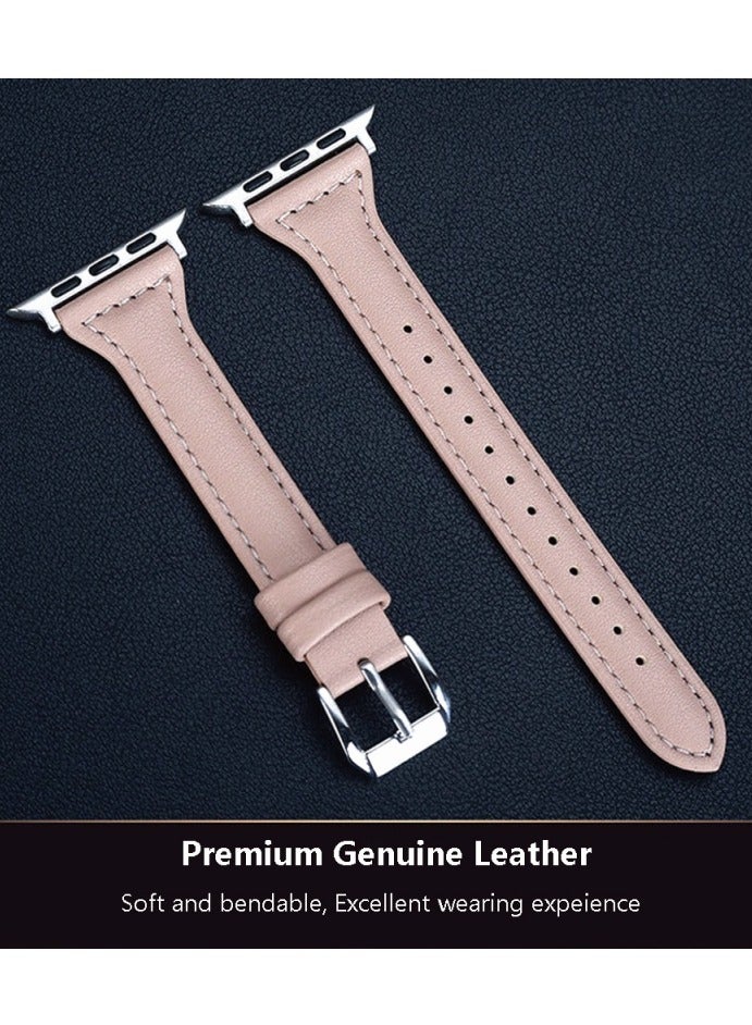 Slim Genuine Leather Band Compatible with Apple Watch Women, 38mm/40mm/41mm/42mm(series 10) Display Compatible with iWatch Series 10/9/8/7/6/5/4/3/SE/SE2/Ultra, Adjustable wrist size (Pink) - Image 3