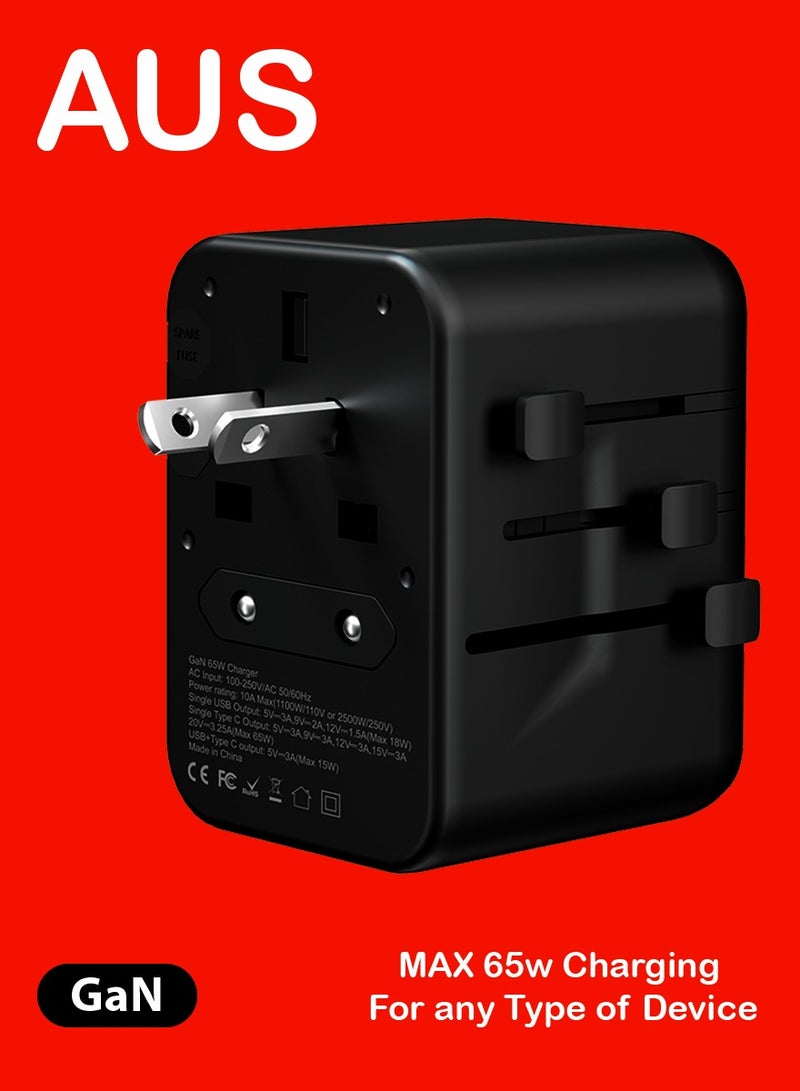TEXEEM 65W GaN Travel Adapter, Universal International Power Adapter with QC3.0, 2 USB-A and 2 Type-C Ports, Fast Charging for 150+ Countries - Image 5