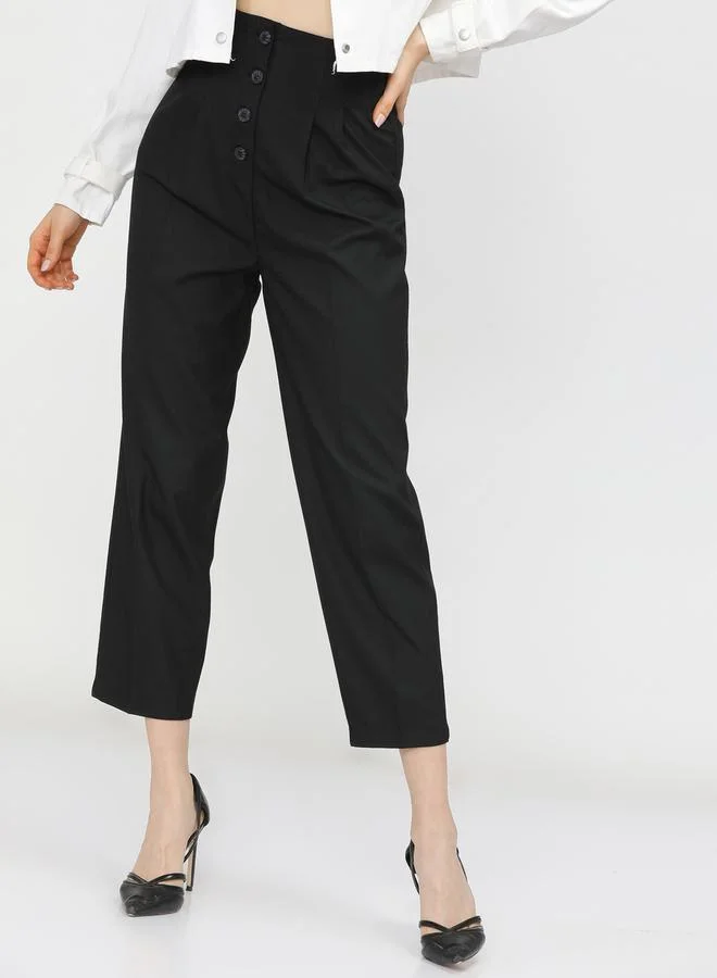 Tokyo Talkies High Rise Pleated Button Detail Trousers by Styli