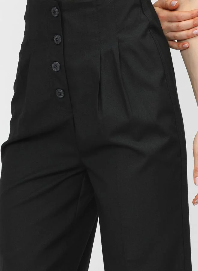 Tokyo Talkies High Rise Pleated Button Detail Trousers by Styli