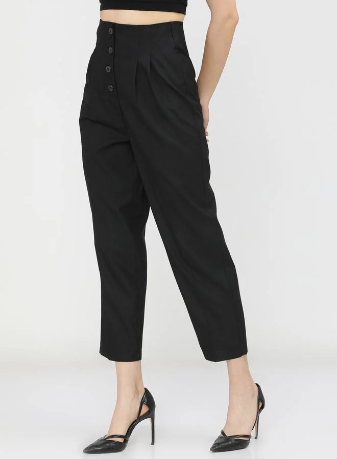 Tokyo Talkies High Rise Pleated Button Detail Trousers by Styli
