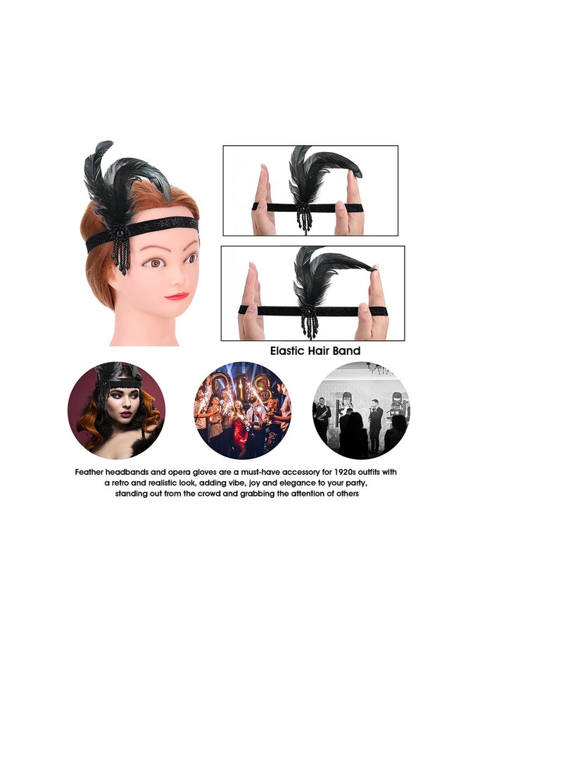 1920s Flapper Headband 1920s Gatsby Flapper Headpiece for Women Girl Vintage Feather Crystal Headband 20's Theme co c ktail Hair Accessories for Costume Prom Wedding Carnival Party Retro Style - Image 4