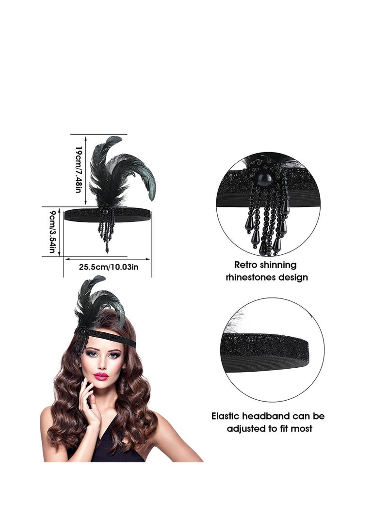 1920s Flapper Headband 1920s Gatsby Flapper Headpiece for Women Girl Vintage Feather Crystal Headband 20's Theme co c ktail Hair Accessories for Costume Prom Wedding Carnival Party Retro Style - Image 5