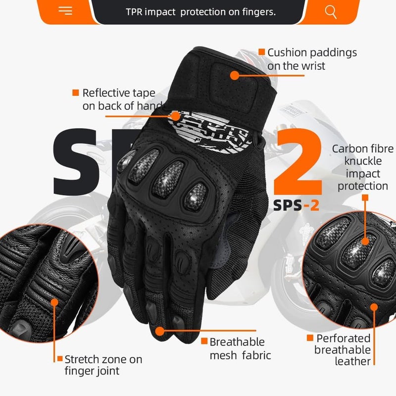 Seibertron SPS-2 Unisex Touchscreen Motorcycle Gloves - Full Finger Youth Black S - Image 4