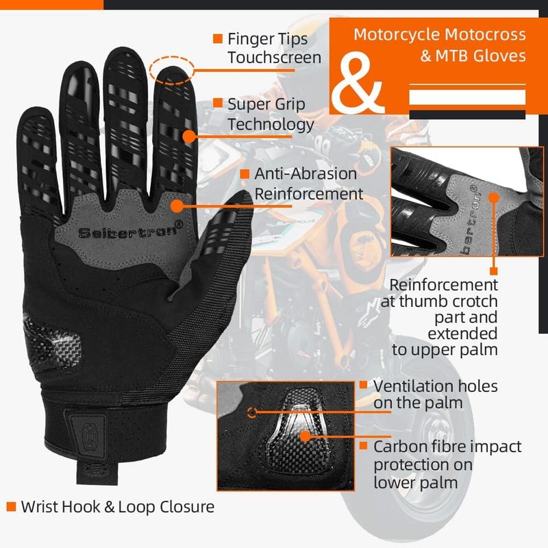 Seibertron SPS-2 Unisex Touchscreen Motorcycle Gloves - Full Finger Youth Black S - Image 5