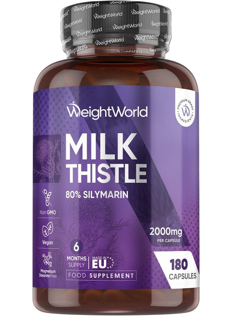 WeightWorld Milk Thistle Capsules - 180 Capsules - 6 Months Supply - Just 1 per Day - 80% Silymarin - 40:1 Extract - Vegan & Non-GMO - GMP-Approved Milk Thistle Herbal Supplements - Image 1