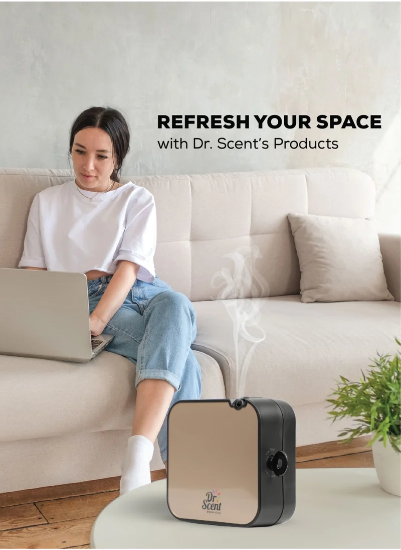 Dr Scent Essential Oil Diffuser – Mini: Miniature Aromatherapy Wonder with 30-100 Sqm Coverage, Exquisite Design, and Mobile App Integration for Enhanced Fragrance Experience (Gold)
