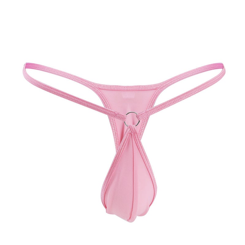 Sexy Mini Mens Thong Simple Personalized Iron Ring Fashionable Low Waist Cross-border Mens T-pants Swimsuit Underwear Pink