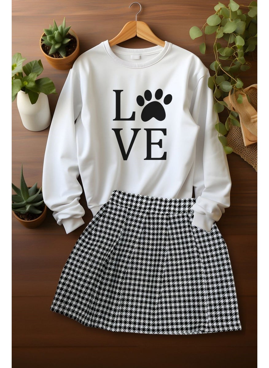 Ada Bebek Çocuk - Ada Baby Child Style Plaid Skirt Love Pati Sweat Skirt Top and Bottom Set - Image 1