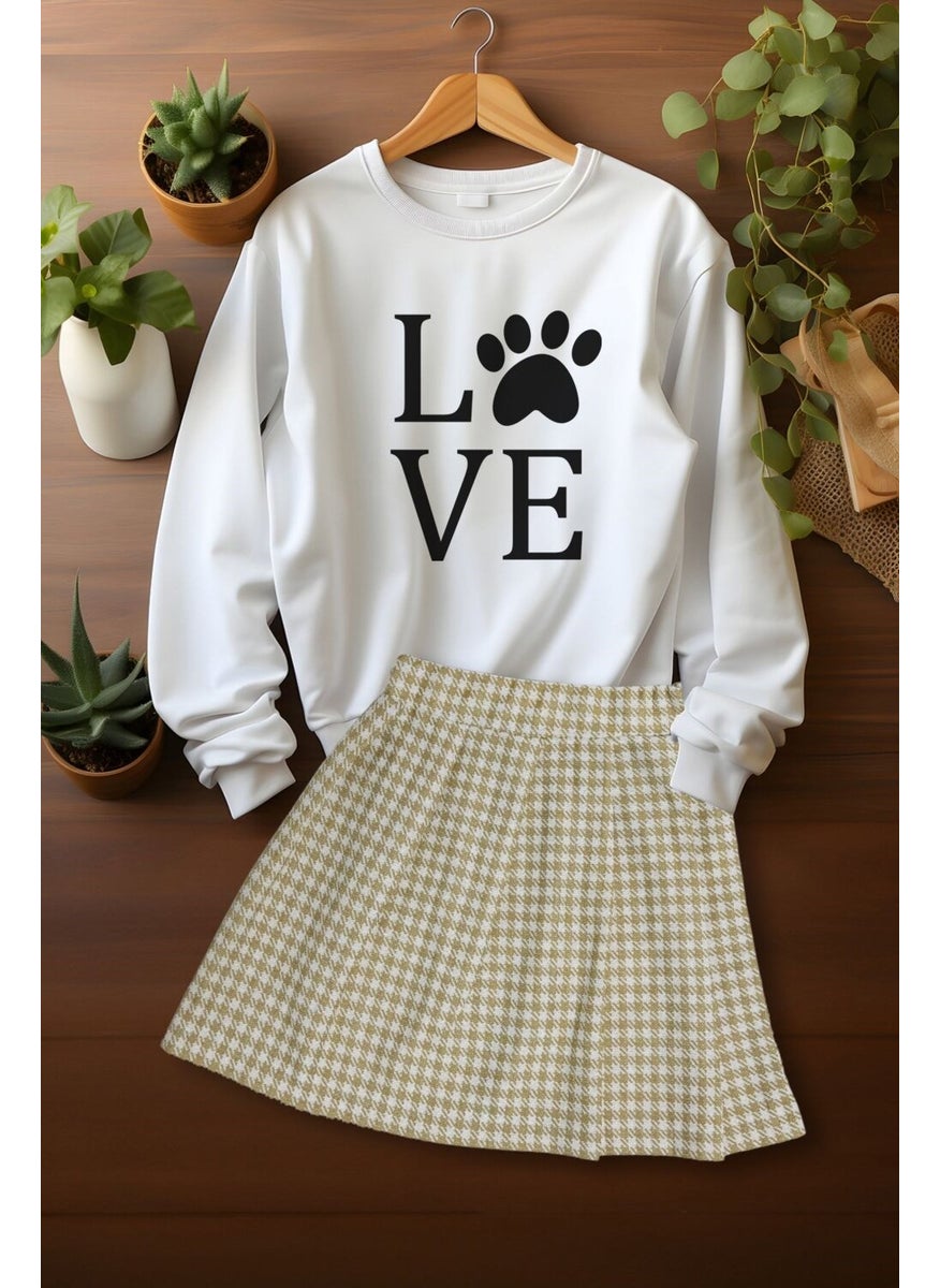 Ada Bebek Çocuk - Ada Baby Child Style Plaid Skirt Love Pati Sweat Skirt Top and Bottom Set - Image 1