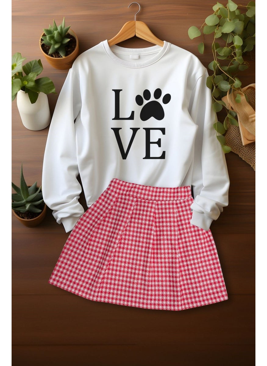 Ada Bebek Çocuk - Ada Baby Child Style Plaid Skirt Love Pati Sweat Skirt Top and Bottom Set - Image 1