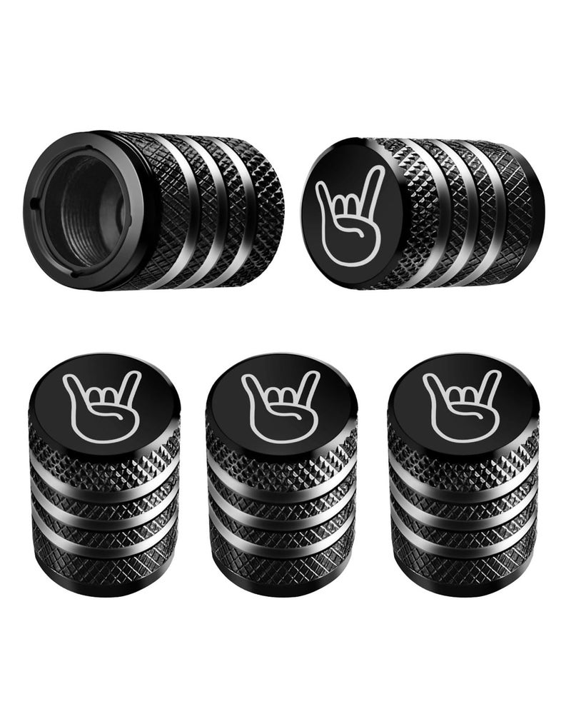 Tire Valve Stem Cap Cover  5 Pack Tire Air Cap Metal with Plastic Liner Corrosion Resistant LeakProof Rock and Roll for Car Truck Motorcycle Bike Black