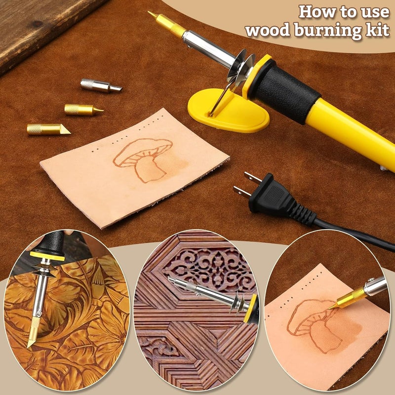 QMNNMA Leather Stamping Tools, Leather Carving Set, Working Kit for Beginners with Wood Burning Kit, Stamp Punch Set and Adjustable Swivel Knife, Carving Working Saddle Making - Image 4