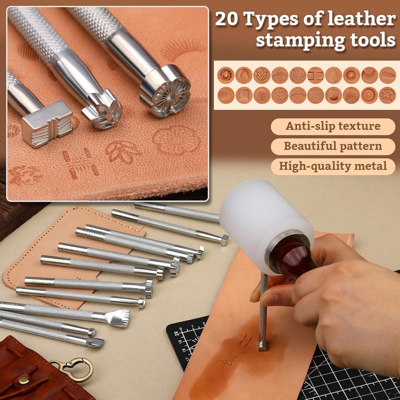 QMNNMA Leather Stamping Tools, Leather Carving Set, Working Kit for Beginners with Wood Burning Kit, Stamp Punch Set and Adjustable Swivel Knife, Carving Working Saddle Making - Image 5