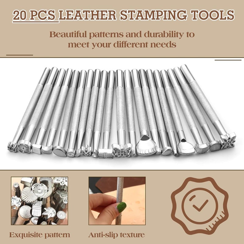 QMNNMA Leather Stamping Tools, Leather Carving Set, Working Kit for Beginners with Wood Burning Kit, Stamp Punch Set and Adjustable Swivel Knife, Carving Working Saddle Making - Image 3