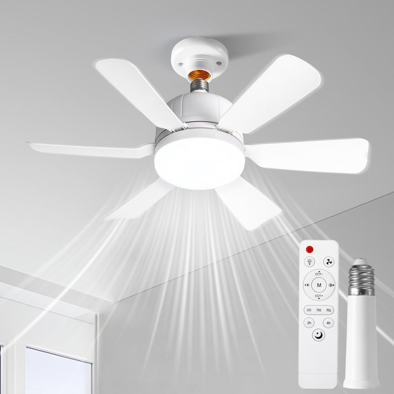 RWNTAO Socket Ceiling Fan Light with Remote and 1 Socket Extender E26 Based Easy Install Replacement for Indoor Bedroom Kitchen and Living Room 3 Color Stepless Dimming Six Blade Fan Light White - Image 2