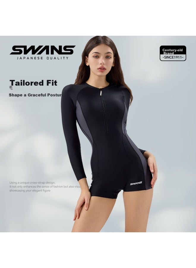 Speed Vision Swans Women's Conservative Long Sleeve Square Neck Spa Professional Quick Dry One Piece Surfing Suit Swimwear Xxl - Image 1