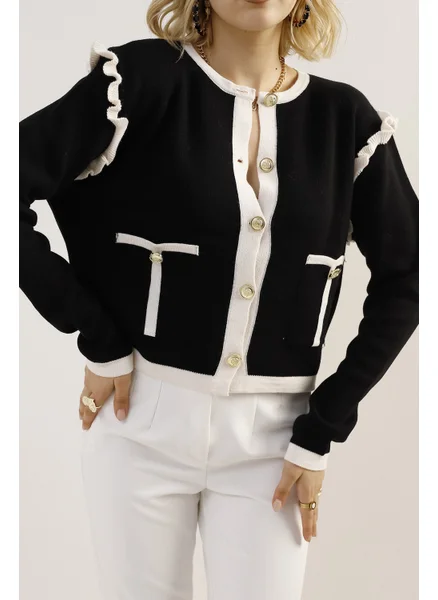 Winter Club Women's Shoulder Detail Ruffle Cardigan