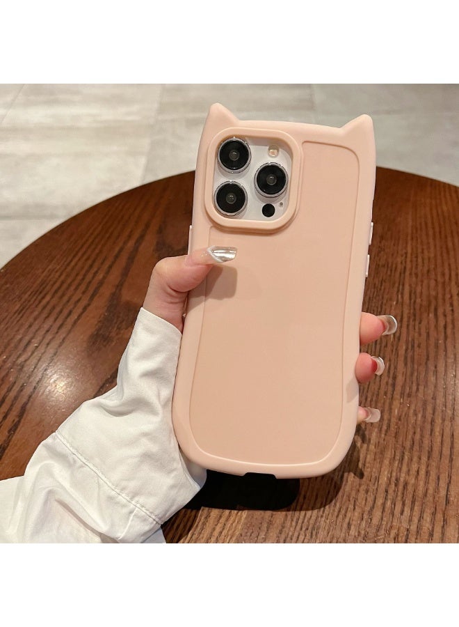 NIBEMINENT Cat Ears Protective TPU Case Cover For iPhone 15 Pro Max, Sakura Powder - Image 1