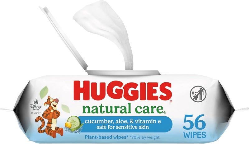 HUGGIES Natural Care Cucumber, Aloe and Vitamin E Baby Wipes, Hypoallergenic, Scented, 1 Flip-Top Pack (56 Wipes Total), Packaging May Vary - Image 1
