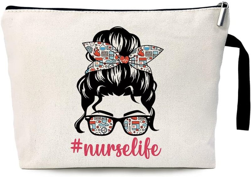 Nurse Life Funny Nurses Cosmetic Bag, for Travel Toiletry Zipper Storage Pouch Makeup Bag, Nurse Birthday Gifts, Nurse Graduation Gifts, Registered Nurse Appreciation Gifts, Nurses Day Gifts