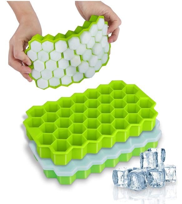 AIMERS Flexible Silicone Honeycomb Ice Cube Tray with Lid 37 Cavity for Small Cubes Whiskey Bar Fridge Reusable Easy Release Ice Moulds Pack of 2 Multicolor - Image 1