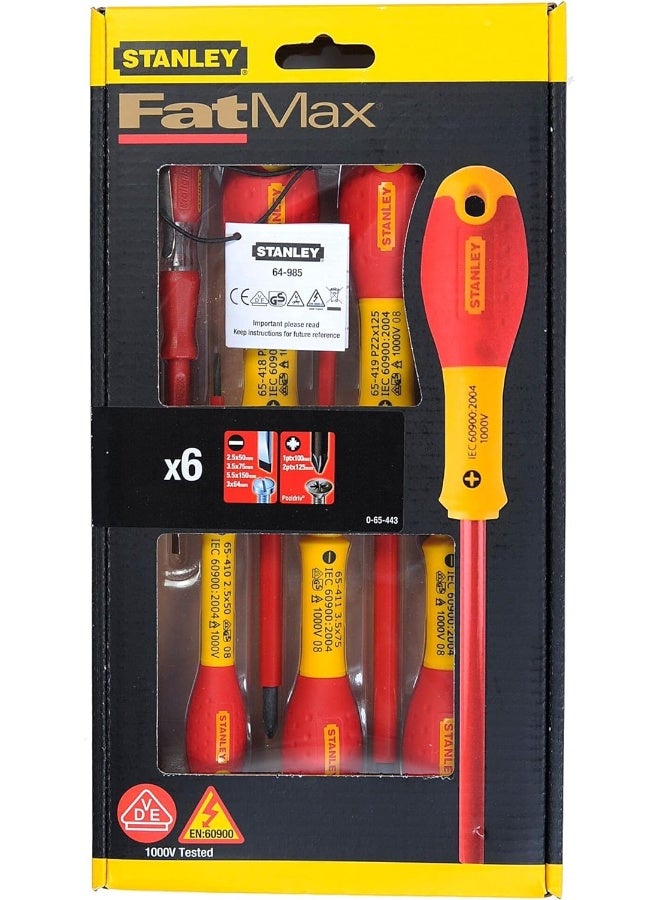 Stanley Red Insulated Screwdriver Tool Sets 50,75,150mm/ Pz 100,125mm/Volt Tester - Image 2