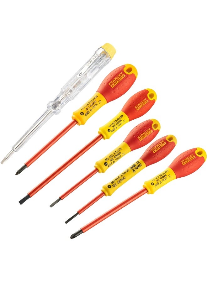 Stanley Red Insulated Screwdriver Tool Sets 50,75,150mm/ Pz 100,125mm/Volt Tester - Image 1