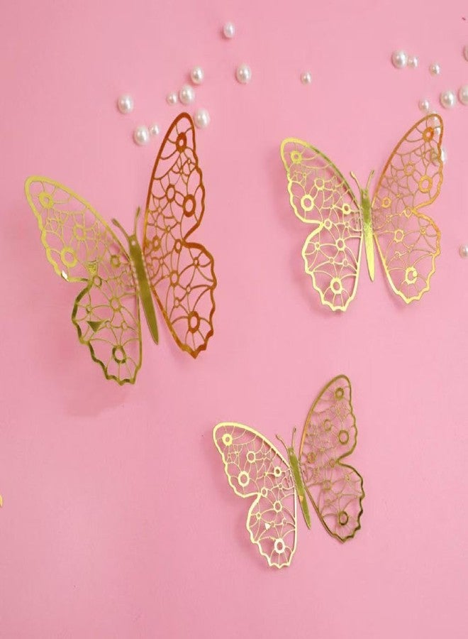Tuqiso 24-Pieces Butterfly Cake Decorations Acrylic Hollow Out Shinning Butterfly Cake Toppers for Baby Shower Wedding Birthday Party Decor (Gold) - Image 2