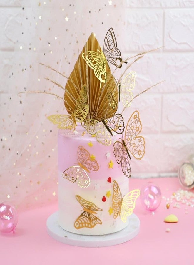 Tuqiso 24-Pieces Butterfly Cake Decorations Acrylic Hollow Out Shinning Butterfly Cake Toppers for Baby Shower Wedding Birthday Party Decor (Gold) - Image 1