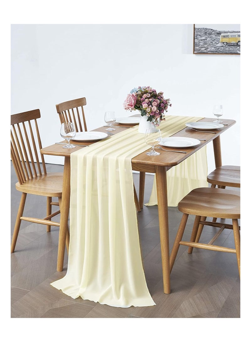 إزدنك طقم من قطعتين من مفارش الطاولة من الشيفون الأصفر، مقاس 75 سم × 300 سم، مناسب لديكورات حفلات الزفاف الرومانسية وحفلات أعياد الميلاد (أصفر) - Image 5