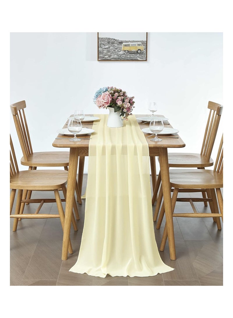 إزدنك طقم من قطعتين من مفارش الطاولة من الشيفون الأصفر، مقاس 75 سم × 300 سم، مناسب لديكورات حفلات الزفاف الرومانسية وحفلات أعياد الميلاد (أصفر) - Image 3