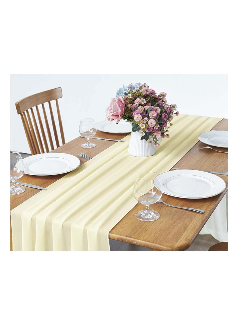 إزدنك طقم من قطعتين من مفارش الطاولة من الشيفون الأصفر، مقاس 75 سم × 300 سم، مناسب لديكورات حفلات الزفاف الرومانسية وحفلات أعياد الميلاد (أصفر) - Image 2