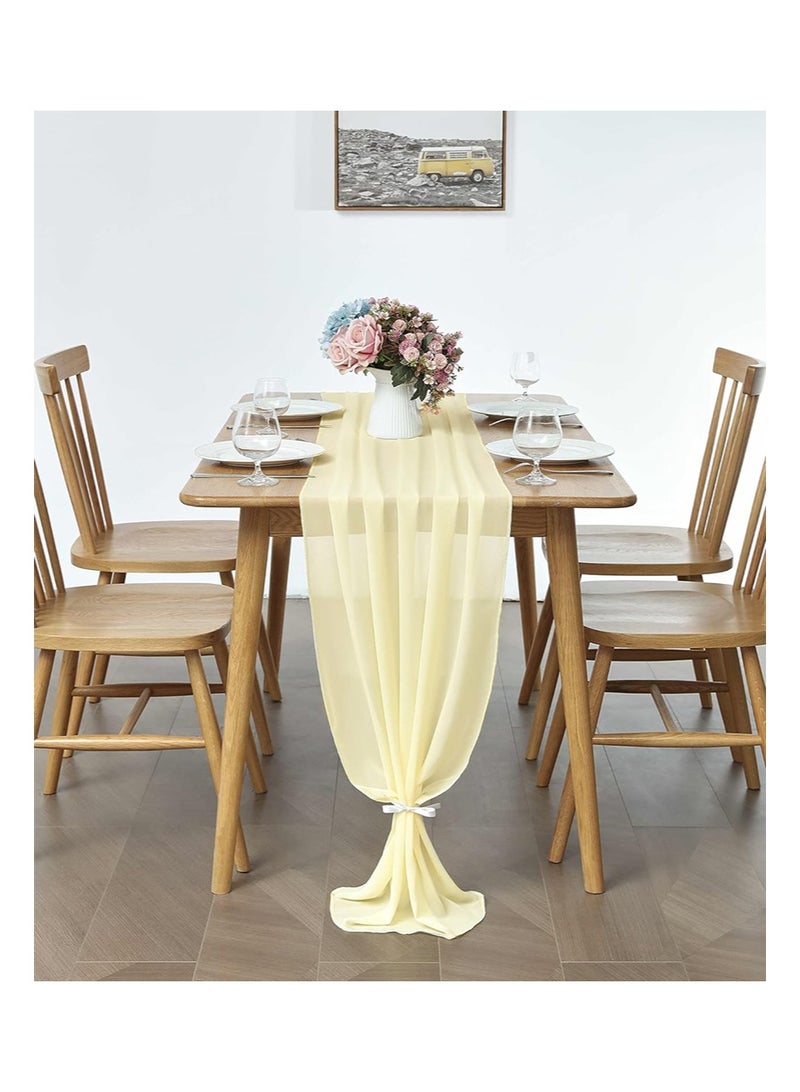 إزدنك طقم من قطعتين من مفارش الطاولة من الشيفون الأصفر، مقاس 75 سم × 300 سم، مناسب لديكورات حفلات الزفاف الرومانسية وحفلات أعياد الميلاد (أصفر) - Image 4