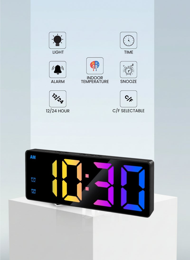 فيكسا برو ساعة منبه رقمية مع سطح مرآة، شاشة LED كبيرة، سطوع قابل للتعديل، وظيفة الغفوة، درجة حرارة داخلية - Image 2