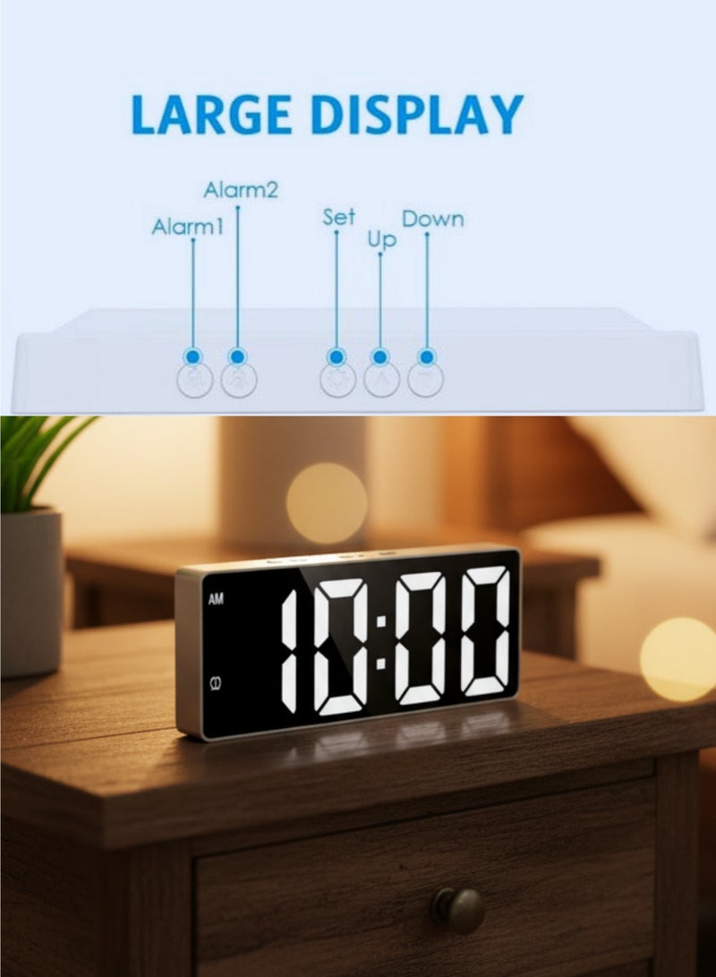 فيكسا برو ساعة منبه رقمية مع سطح مرآة، شاشة LED كبيرة، سطوع قابل للتعديل، وظيفة الغفوة، درجة حرارة داخلية - Image 4
