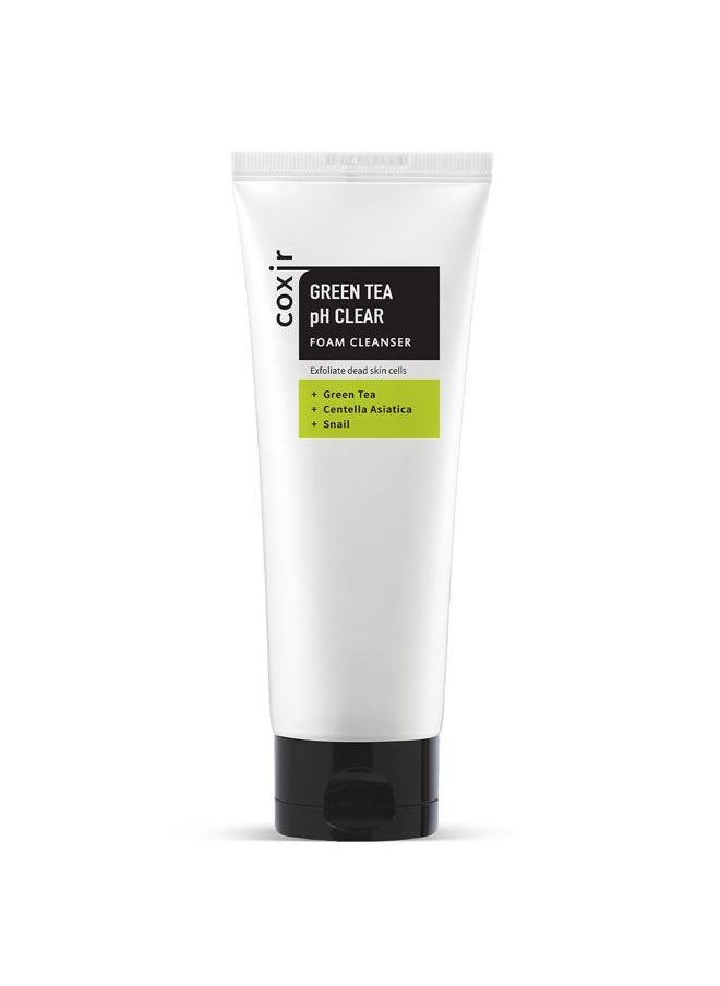 coxir GREENTEA PH CLEAR FOAM CLEANSER 5.07 Fl Oz l Low pH Formula Facial Washes with Gentle Exfoliating l deep cleanses pores and remove dead skin cells on skin  - Image 1