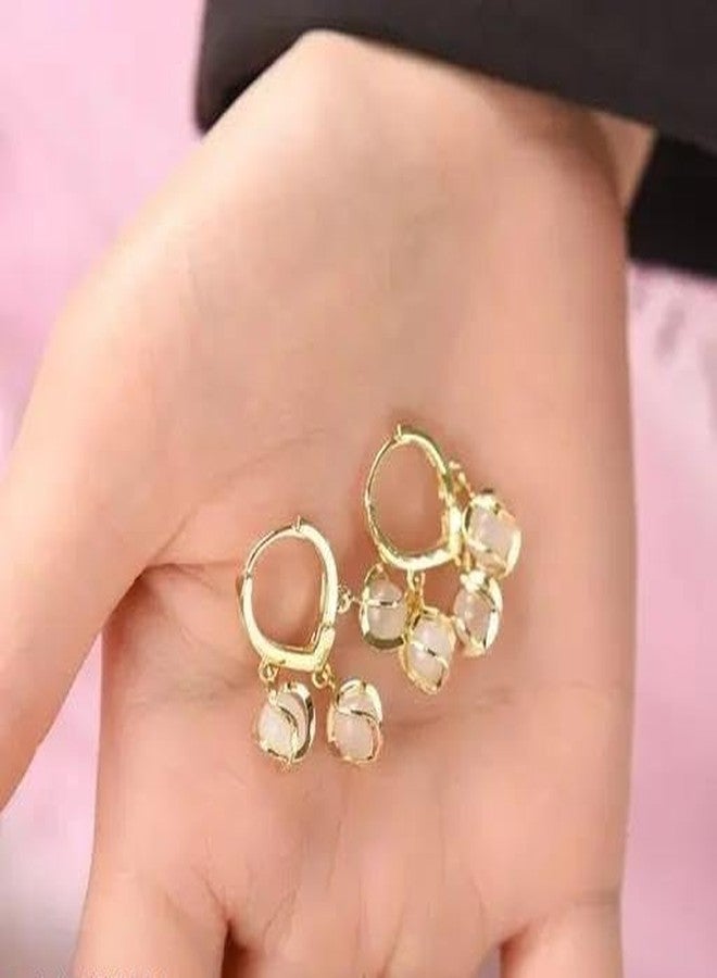 Shivarth American Beautiful Multicolor Shining Stone Pearls Beads Small Hoop & Dangle Cute Earring Set Of 1Pair Earring Use for Girls & Woman - Image 4