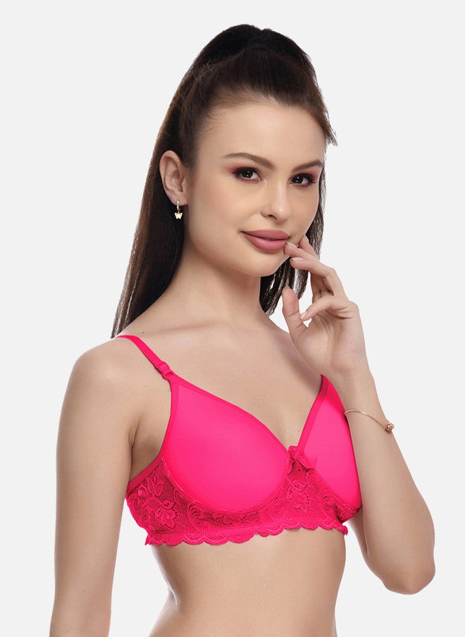 FIMS Pack of 3 Fuchsia & Black Lightly Padded Lace Bras - Image 5