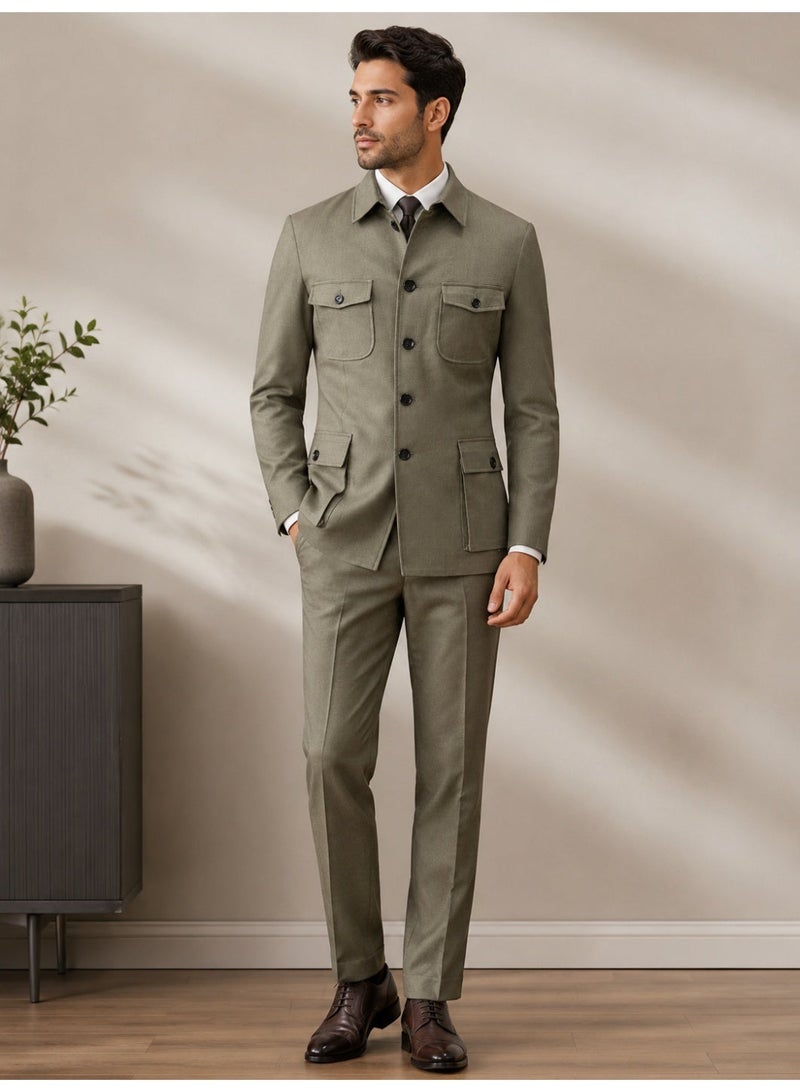 Men’s Formal Business Suit Set Slim Fit Lapel Collar Casual Blazer Jacket & Trousers 2 Piece Set - Image 1