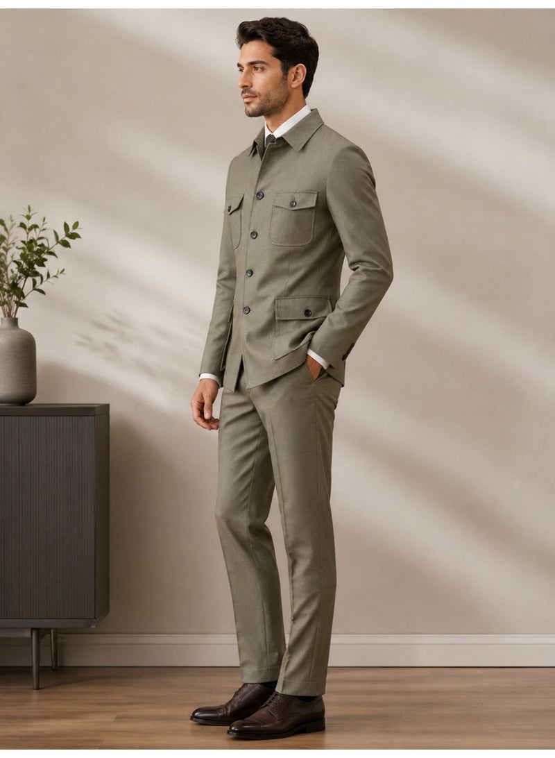 Men’s Formal Business Suit Set Slim Fit Lapel Collar Casual Blazer Jacket & Trousers 2 Piece Set - Image 2