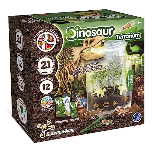 Science4you Grow and Glow Dinosaur Terrarium Kit for Kids Make Your Own DIY Dinosaur Habitat Ecosystem Glow in The Dark Mini Terrarium Plant Growing Kit for Boys and Girls Ages 6 7 8 9 - Image 1