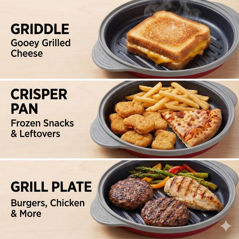 MACONEE Microwave Grill Pan | Microwave Griller, Griddle & Crisper Pan with Lid for Grilling, Browning, and Crisping Foods Microwave Cookware for Grill Meat, Sandwich & Vegetable inside a Microwave - Image 3