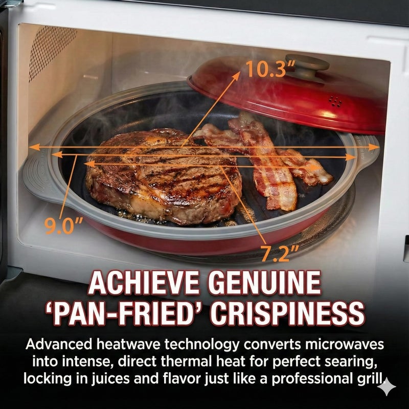 MACONEE Microwave Grill Pan | Microwave Griller, Griddle & Crisper Pan with Lid for Grilling, Browning, and Crisping Foods Microwave Cookware for Grill Meat, Sandwich & Vegetable inside a Microwave - Image 2